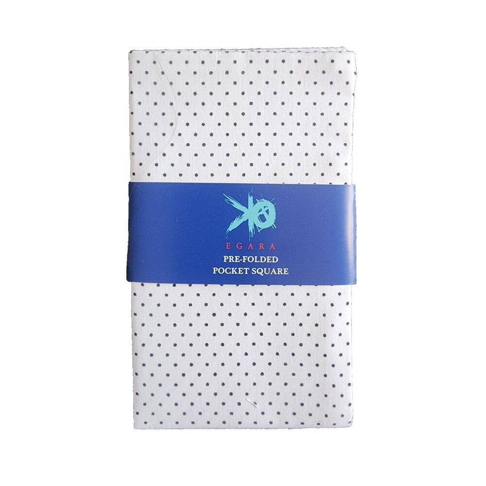 Egara Pocket Square Pre-Folded, White with Black Polka Dots